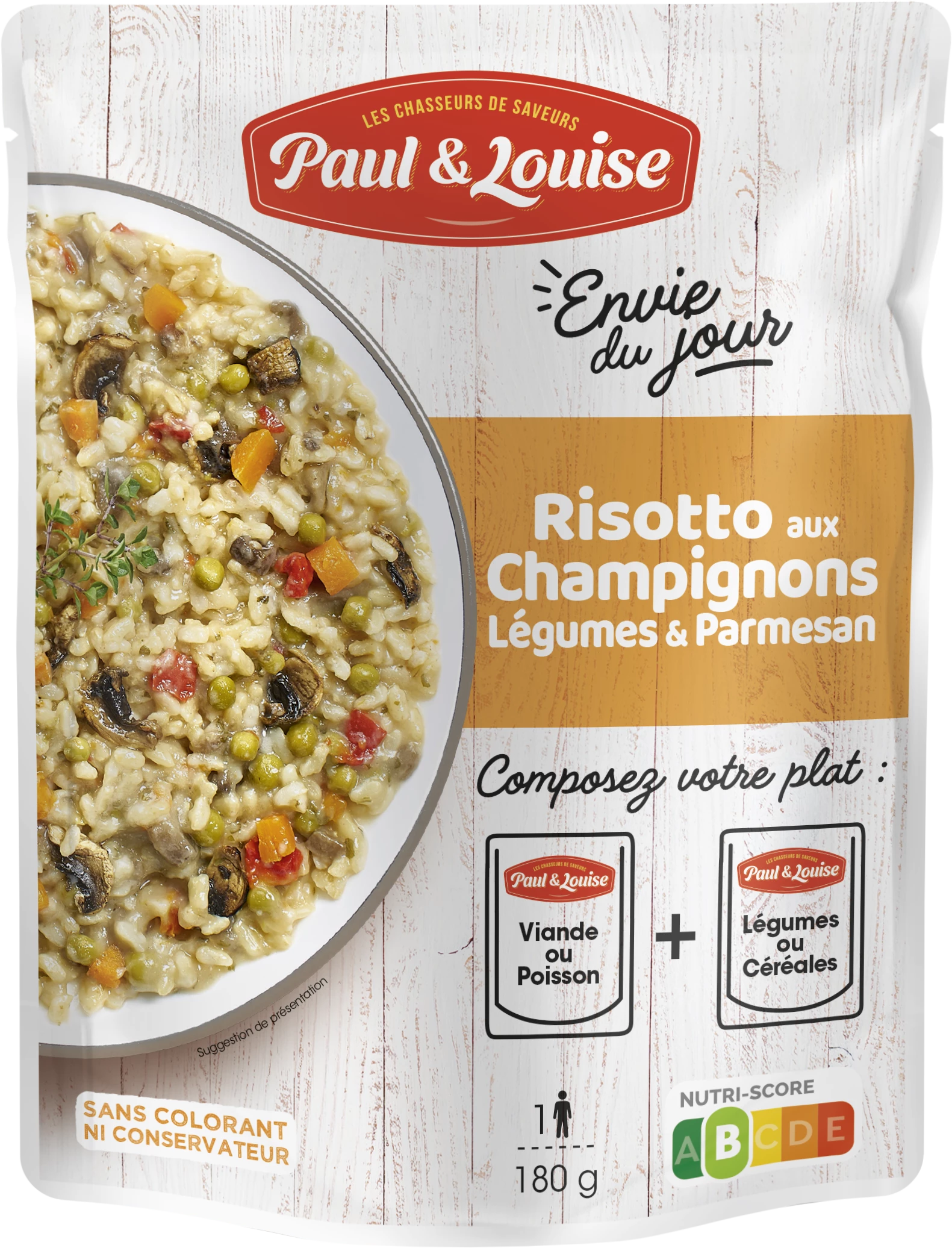 Grossiste Risotto aux Champignons Légumes & Parmesan, 180g - PAUL&LOUISE