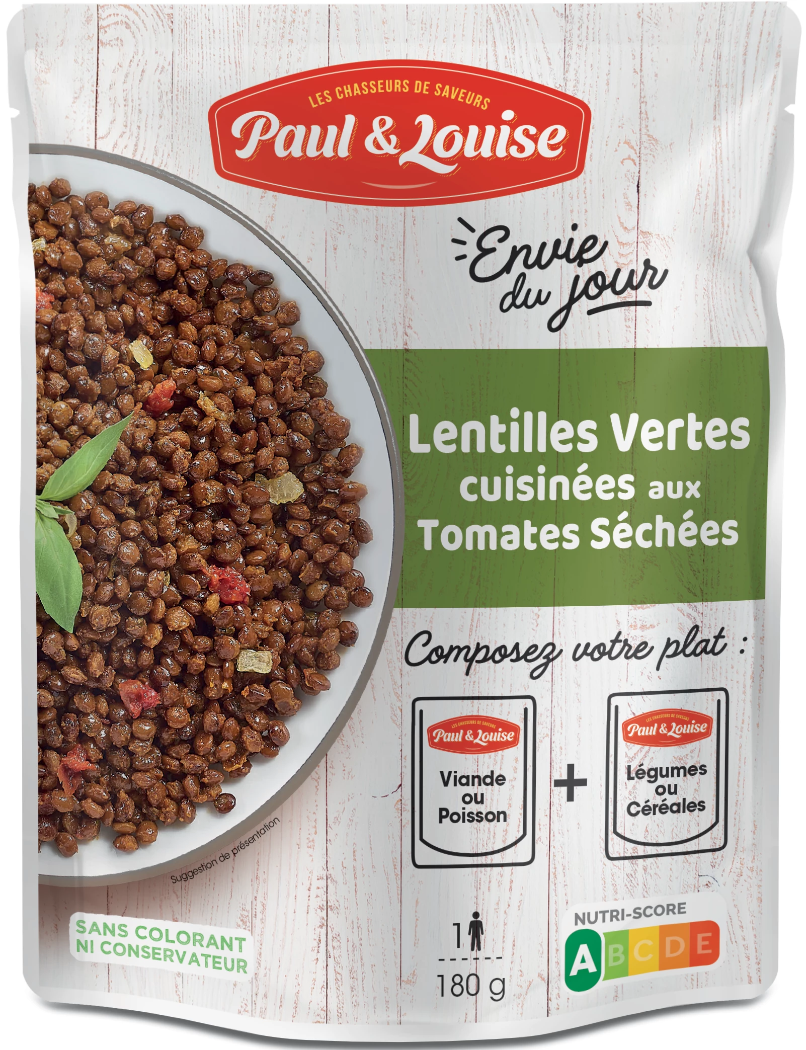 lentil le Verte Cuisinée aux Tomate Sèches, 180g - PAUL & LOUISE