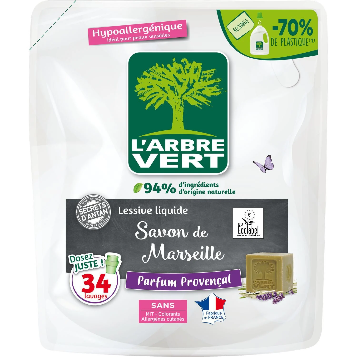 Recharge Lessive Liquide Savon De Marseille Parfum Provençal Secret D'antan Hypoallergénique 1,5l -l'arbre Vert
