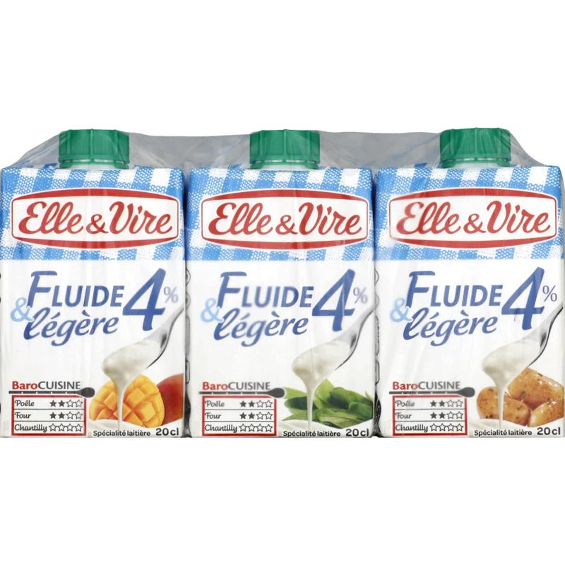 Flüssige und leichte Creme 4% 3x20cl - ELLE & VIRE