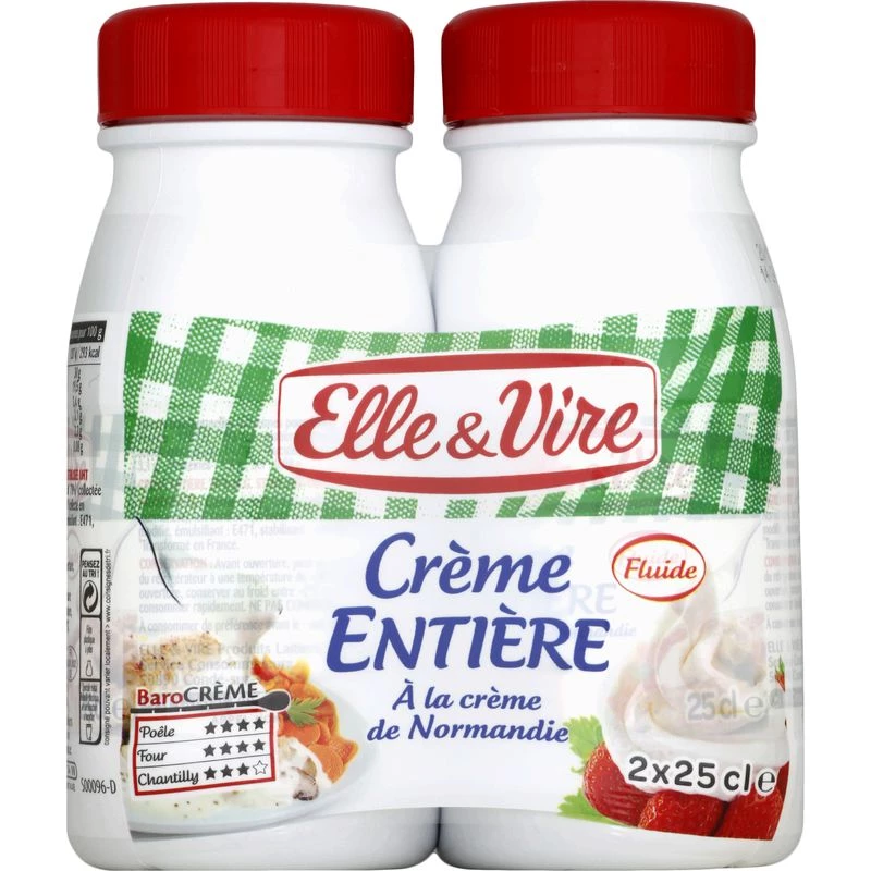 Crème entière Fluide a la Normande 30% 2x25cl - ELLE & VIRE