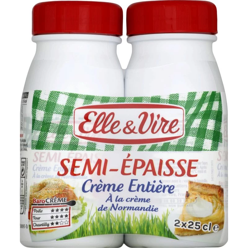 Crème entière de Normandie Semi épaisse 30% 2x25cl - ELLE & VIRE