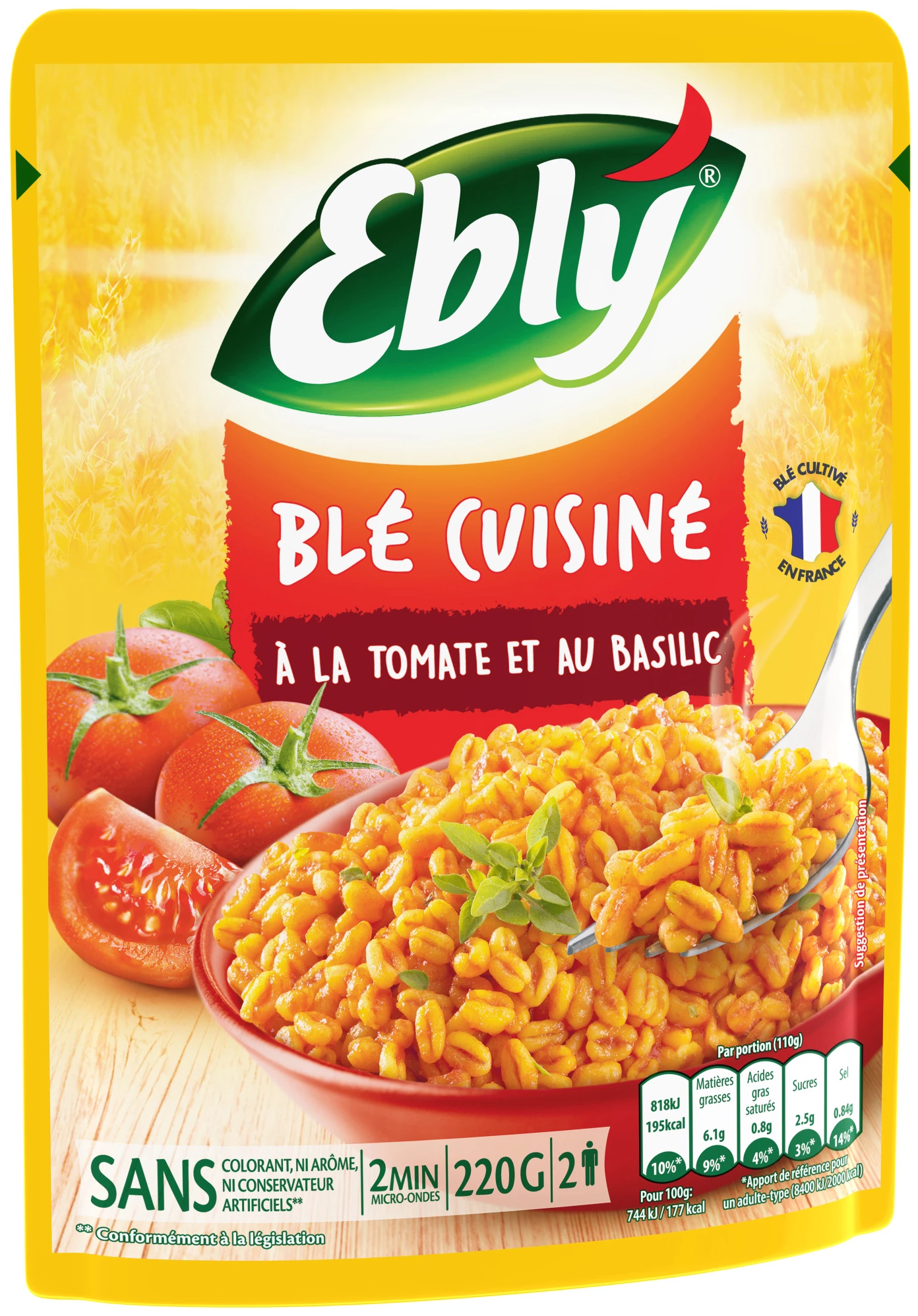 Precooked Wheat Cooked with Tomato and Basil, 220g - EBLY