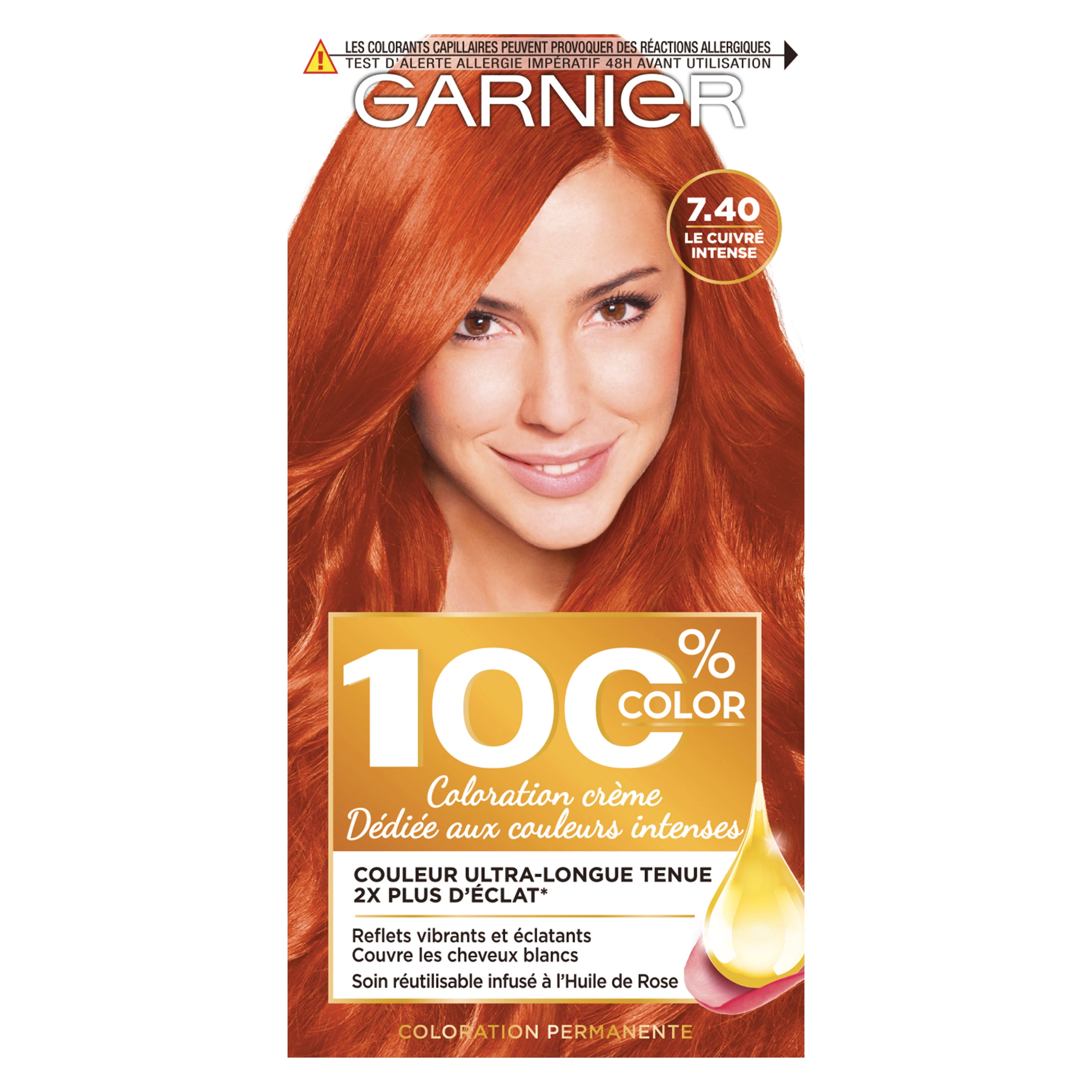 Coloration cheveux permanente 7.40 Le Cuivré Intense 100% COLOR - GARNIER