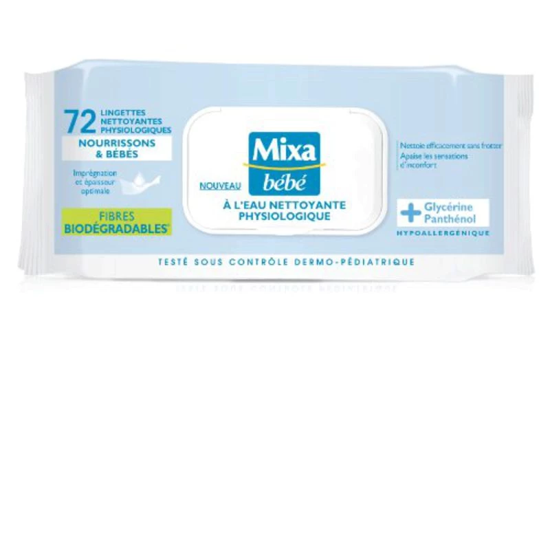 Wipes with physiological cleansing water x72 - MIXA