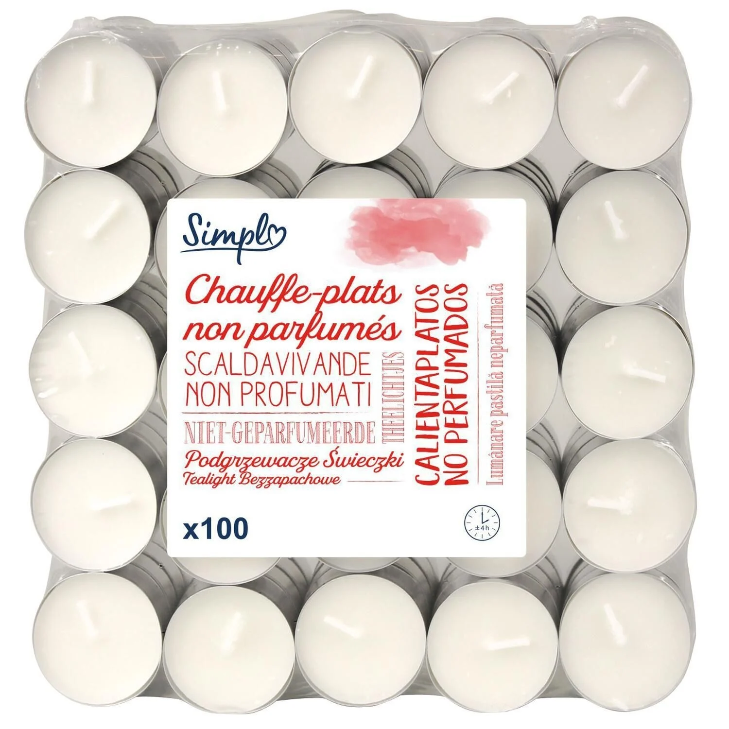X100 Bougies Chauffe-plats Non Parfumés X100 Blancs 4hr Simply