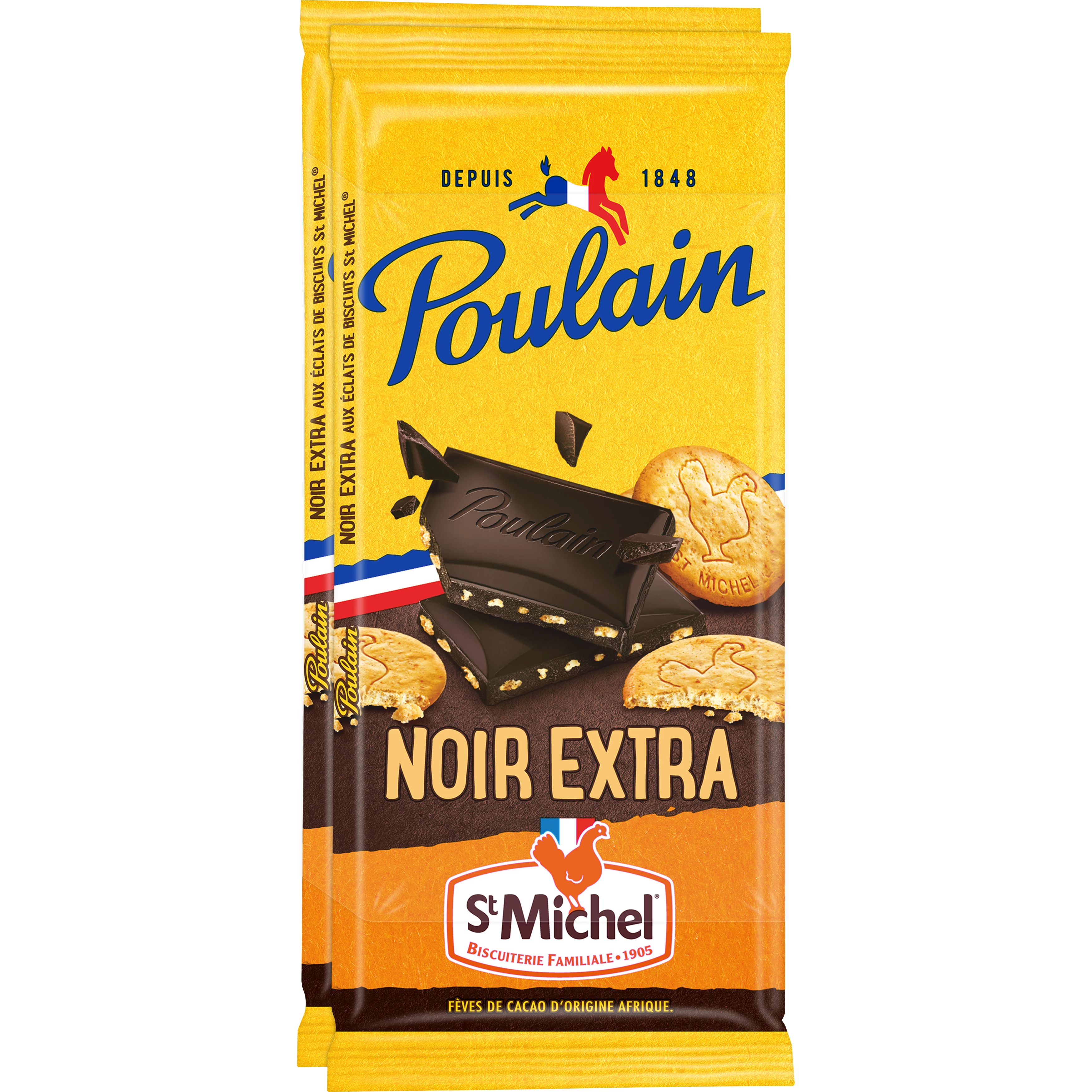 Dark Chocolate Bar with Saint Michel Biscuit Chips 2x95g - POULAIN