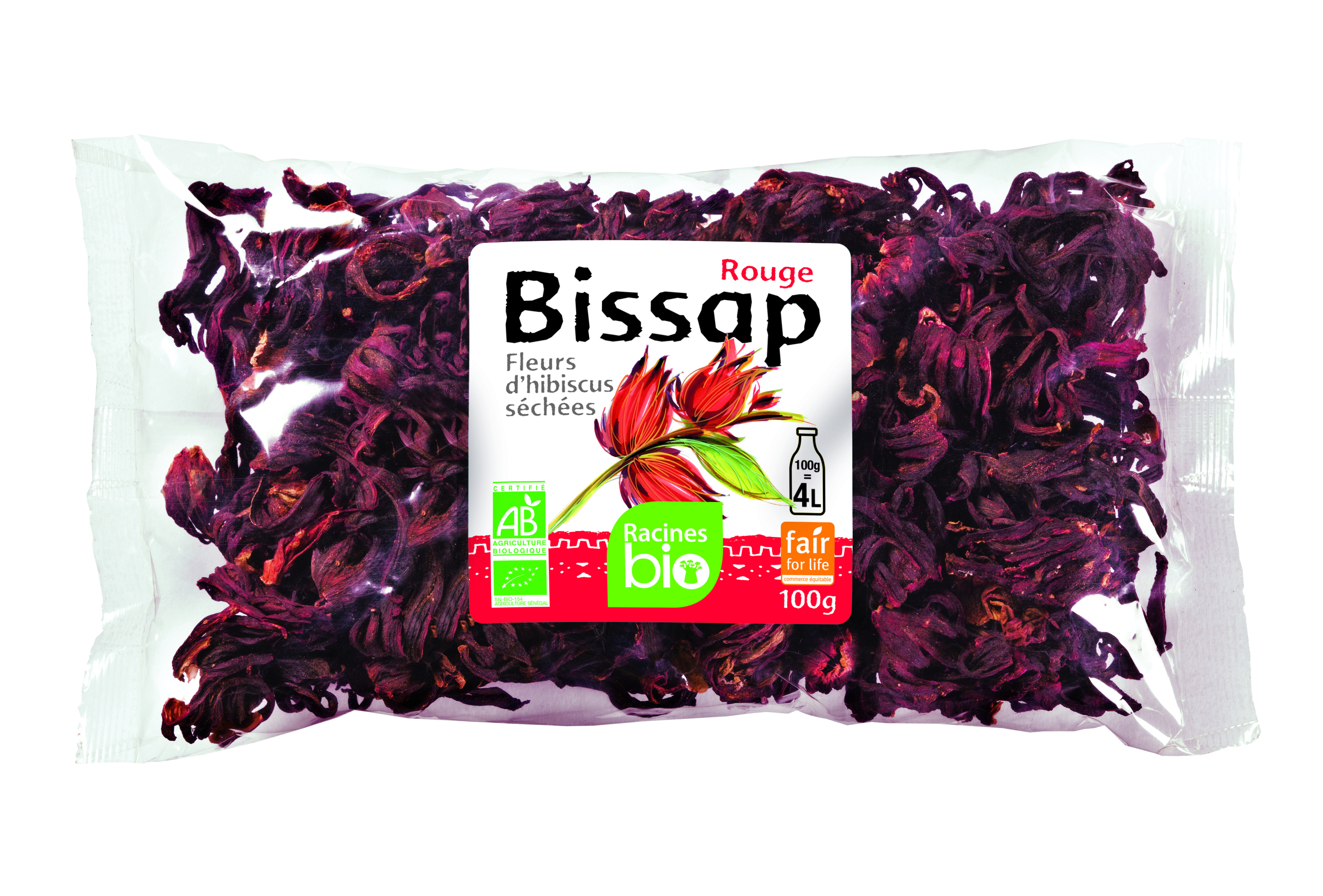 زهور الكركديه الحمراء (20 × 100 جرام) - Racines Bio