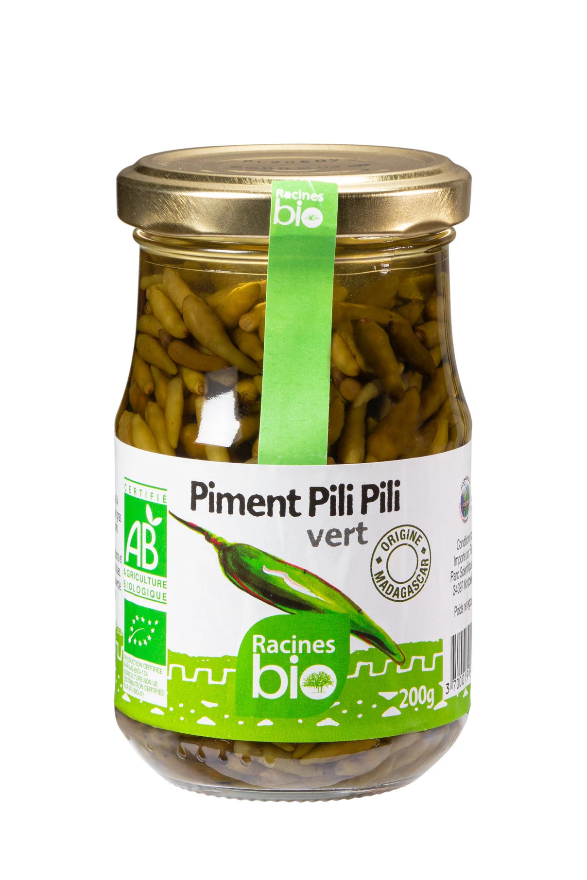 Ganzer grüner Pili-Pili-Pfeffer (12 x 200 g) - Racines Bio