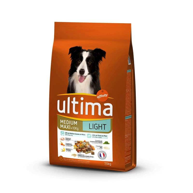 Croquettes pour chien Medium Maxi +10 kg Light 7,5 kg - ULTIMA