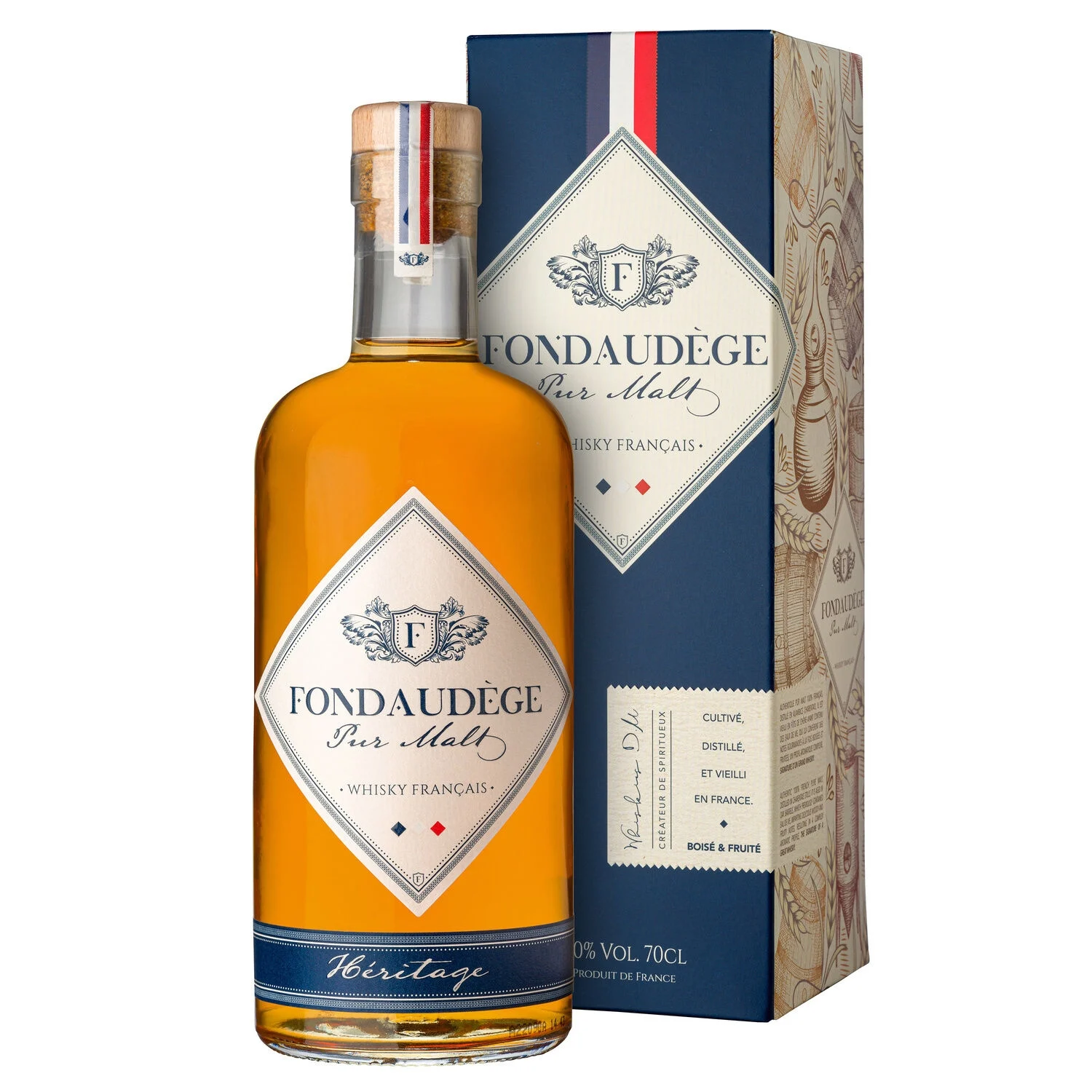 Whisky français Single Malt, 40°, bouteille de 70cl, FONDAUDEGE HERITAGE
