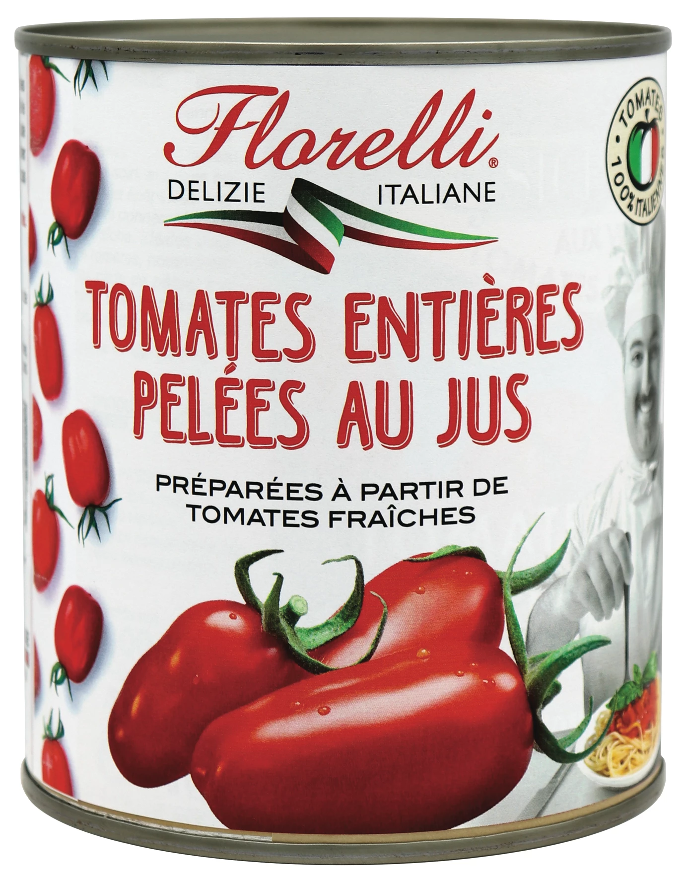 Tomate Entières Pelées au Jus; 800g - FLORELLI