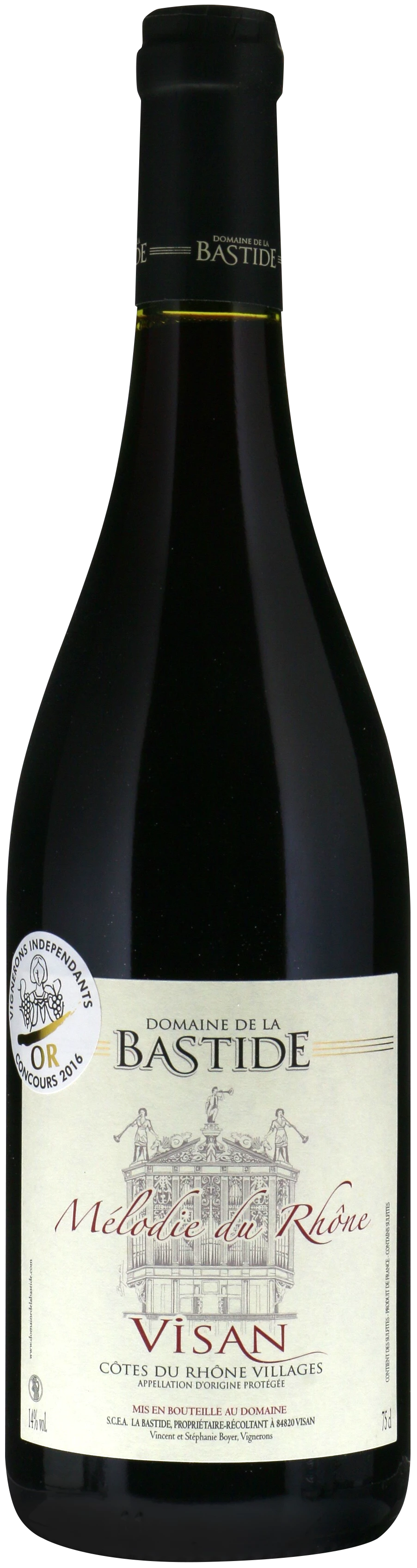 Vin Rouge Côtes du Rhône Villages Visan Mélodie du Rhône 14% 75cl - DOMAINE DE LA BASTIDE