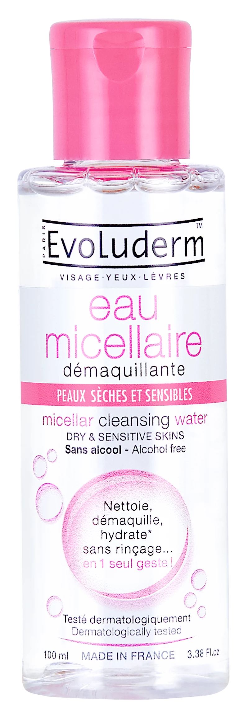 Micellair water voor droge/gevoelige huid, 100 ml - EVOLUDERM