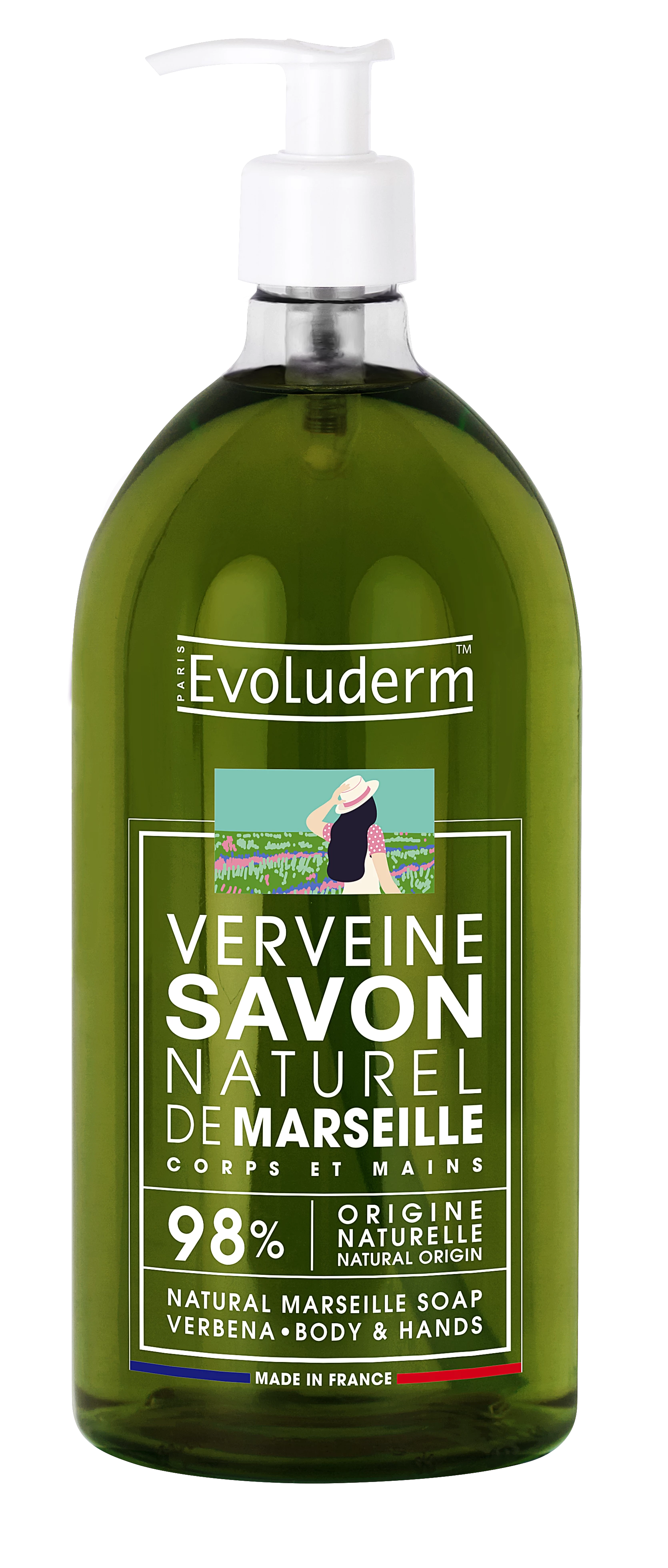Verbena Natural Liquid Marseille Soap, 1L - EVOLUDERM