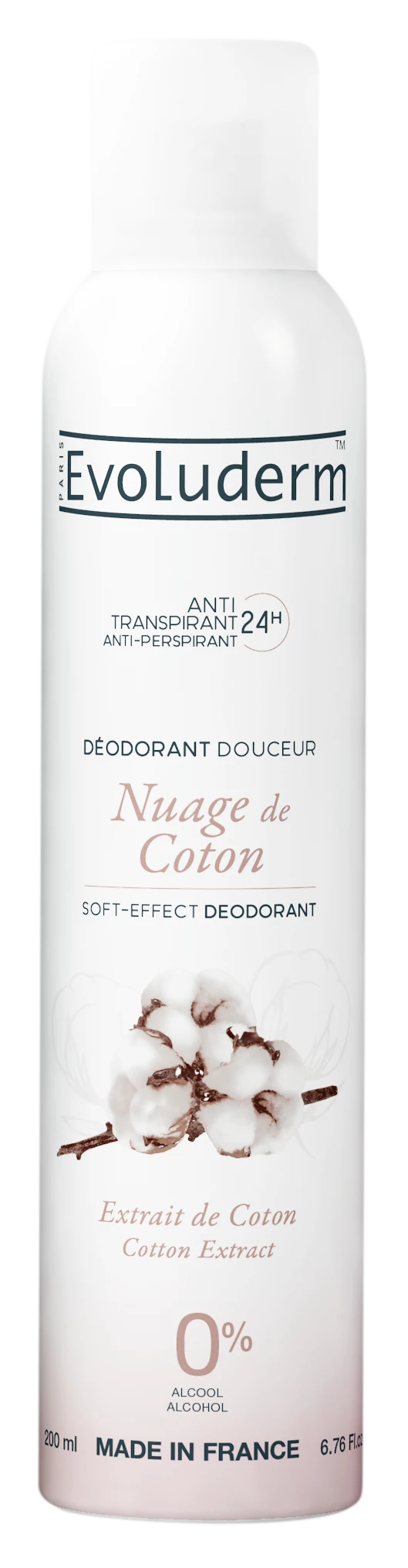 Desodorante Cotton Cloud Extracto de Algodón, 200 ml - EVOLUDERM