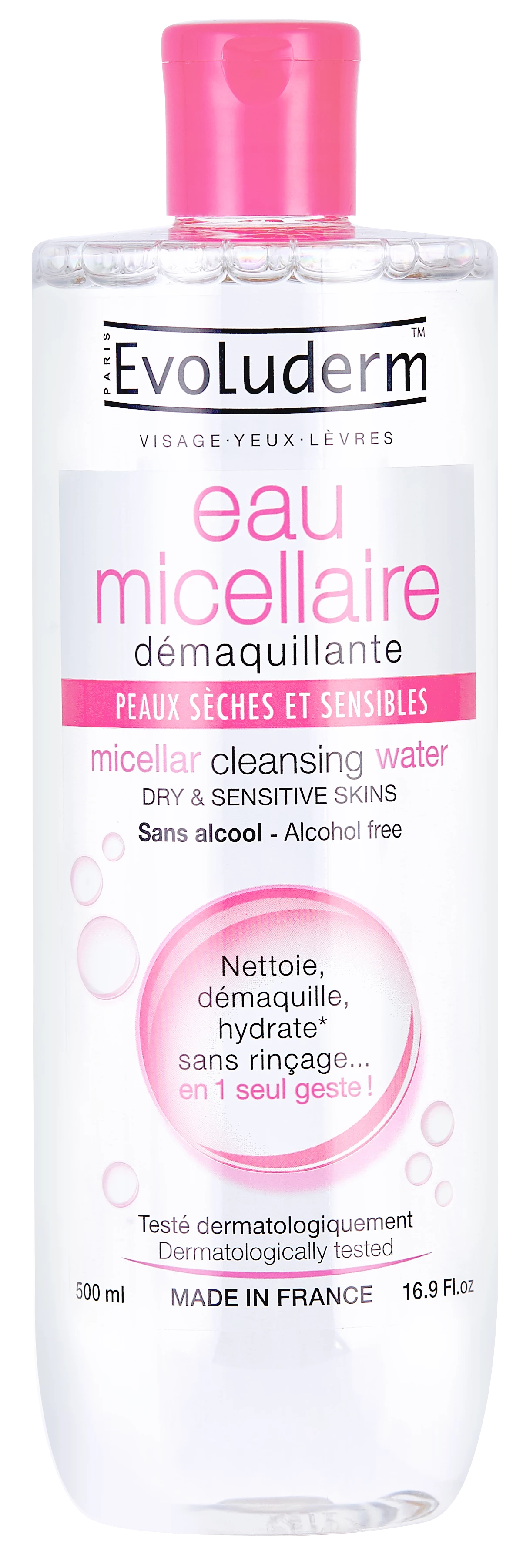 Micellar Water Dry/Sensitive Skin, 500ml - EVOLUDERM