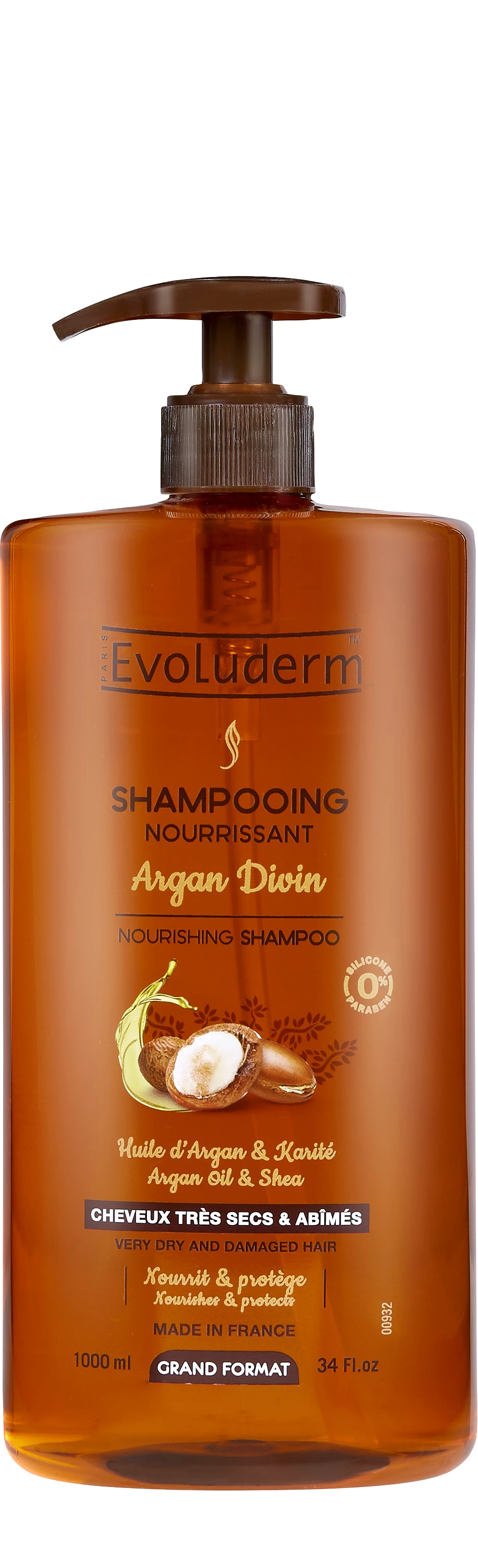 Divine Argan Nourishing Shampoo, 1L - EVOLUDERM