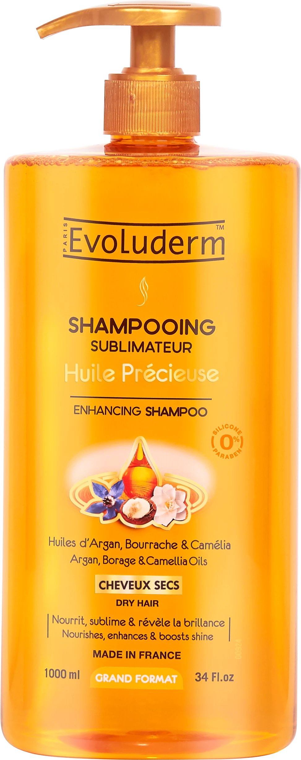 Kostbare olieverbeterende shampoo, 1L - EVOLUDERM