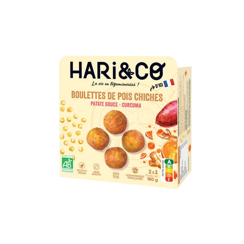 Kikkererwtenballetjes - Zoete aardappel - Kurkuma 180g - HARI&CO