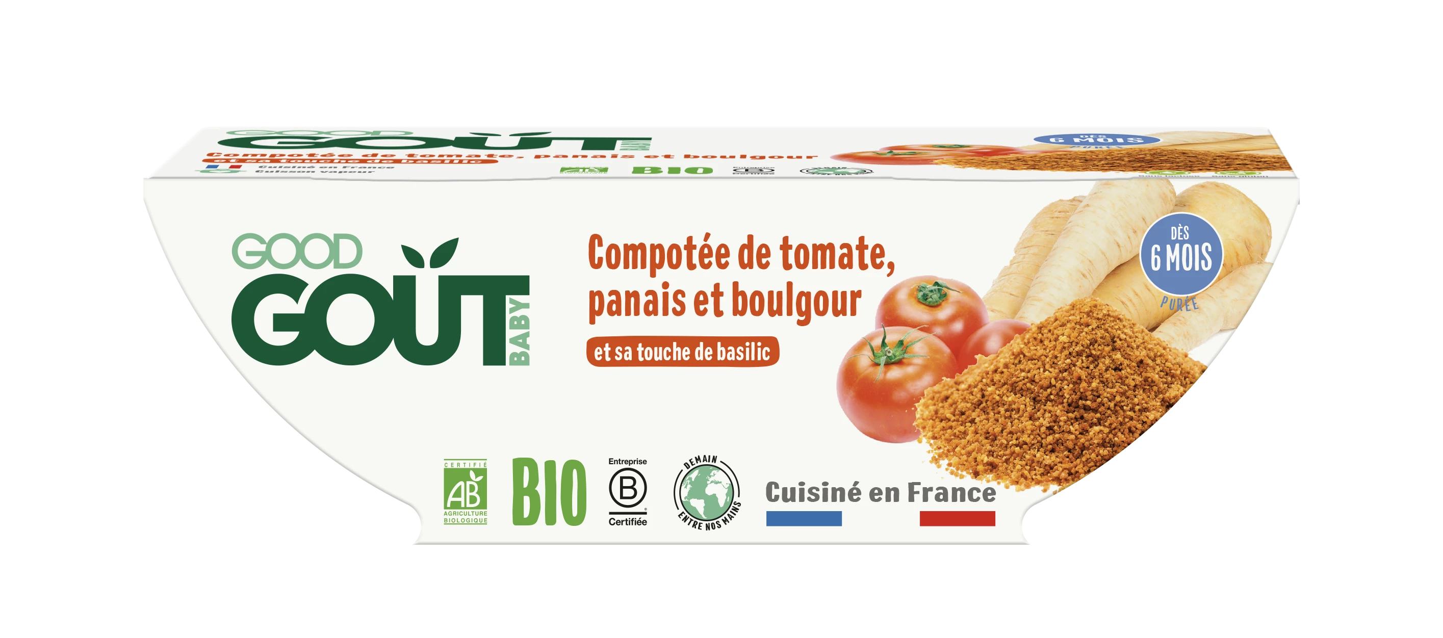 Bol compotée de tomate panais et boulgour Bio dès 6 mois, 2 bols de 190g, GOOD GOUT