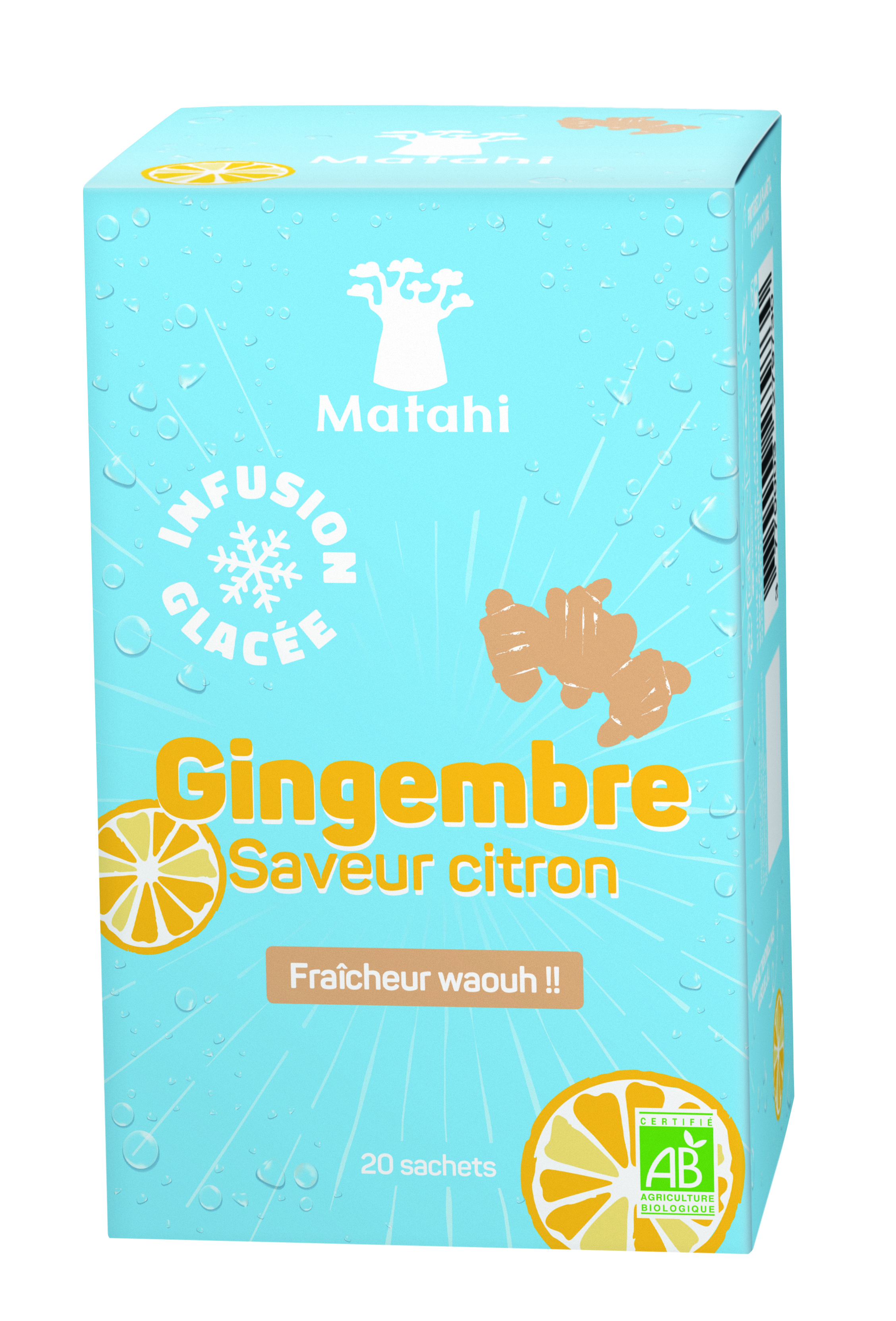 Bio-Ingwer-Eisaufguss mit Zitronengeschmack (12 x 20 Beutel x 2 g) - Matahi