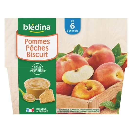 Compotes pommes/ pêches/ biscuit  dès 6 mois 4x100g - BLEDINA