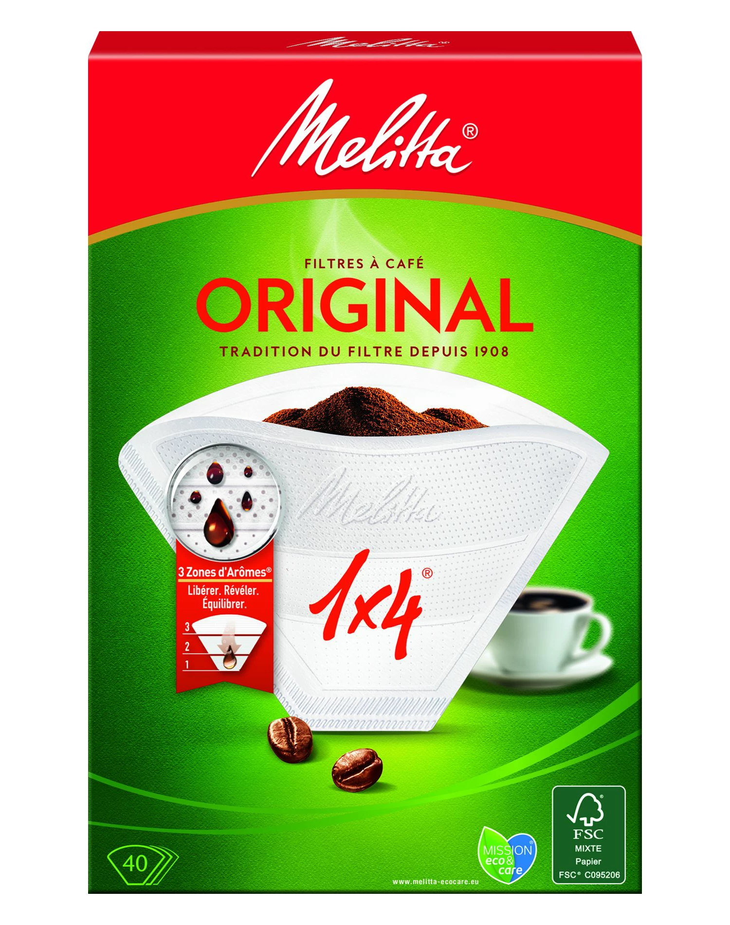 40 Coffee Filters 1x4 White - Melitta