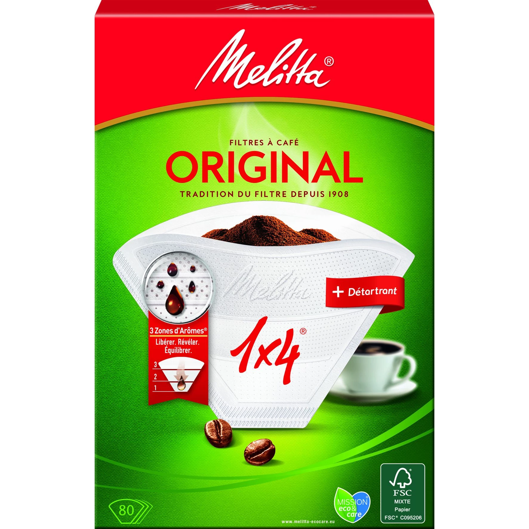 80 コーヒーフィルター 1x4 ホワイト - Melitta
