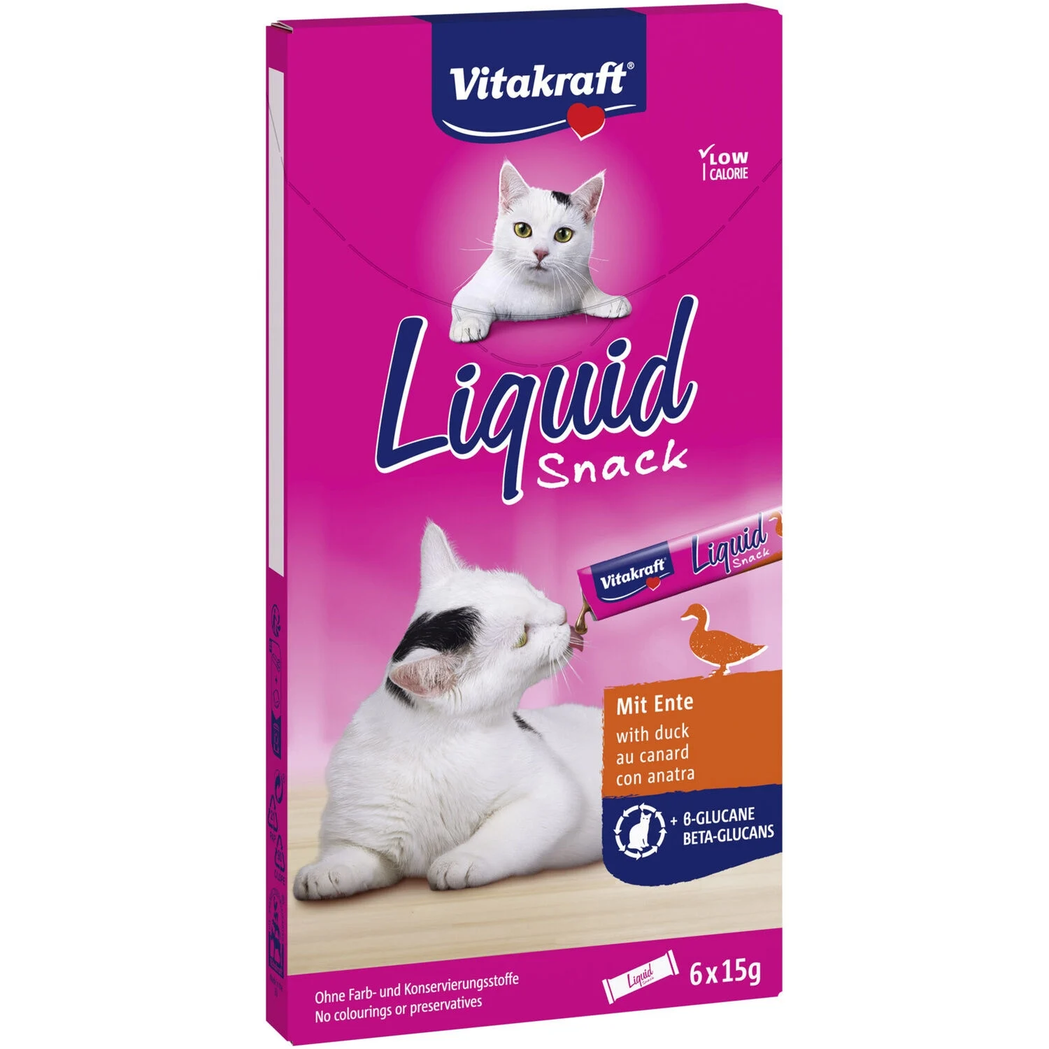 6x15g Friandise Pour Chat Liquides Canard & Beta-glucanes, Liquid Snack - Vitakraft