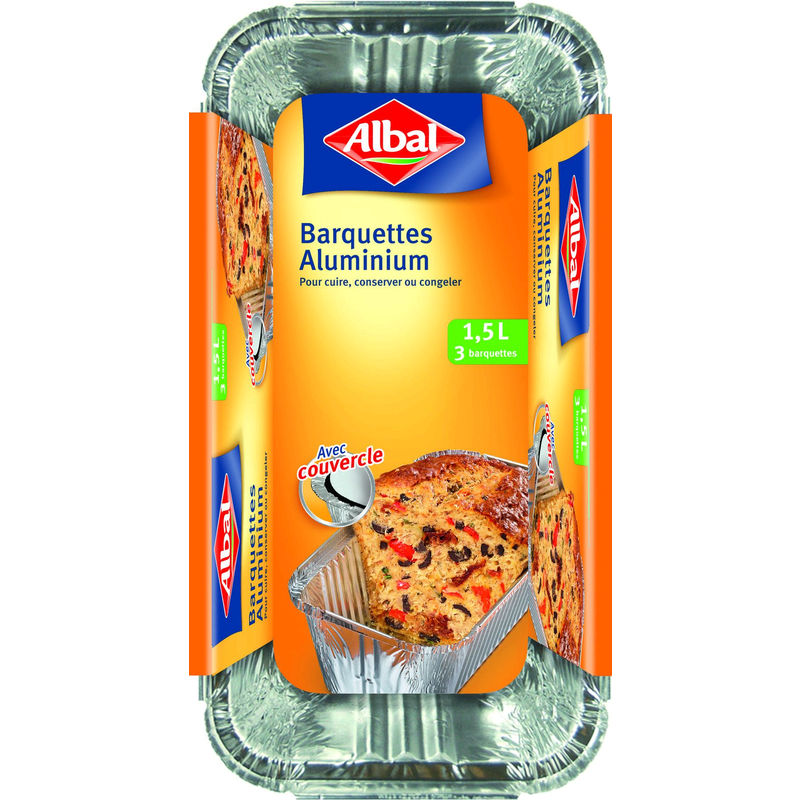 Barquettes Aluminium Albal 1,5 L - Lot De 3 Avec Couvercles - Pour Four, Barbecue, Congélation Et Conservation