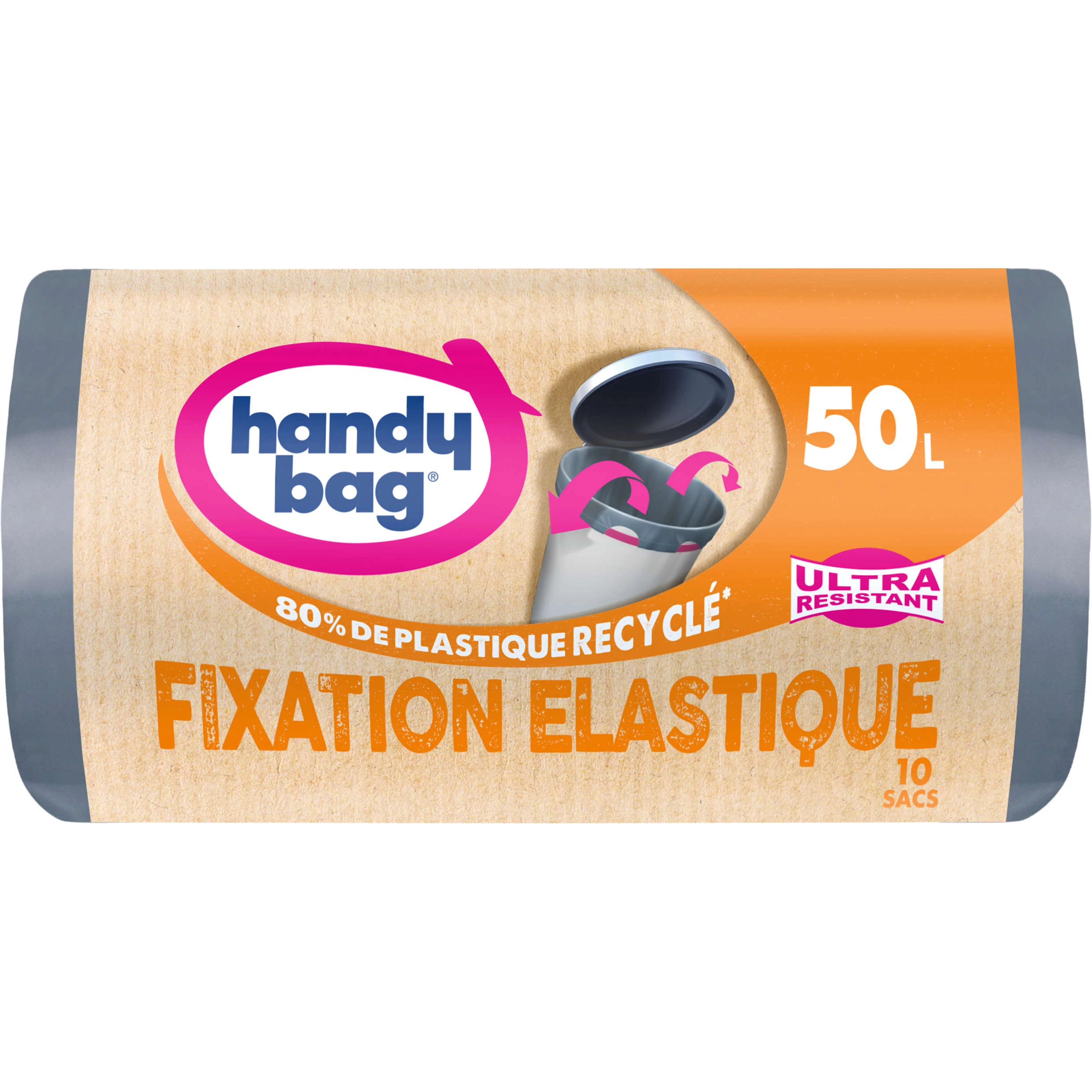 Sac poubelle ultra résistant fixation elastique X10 50L - HANDY BAG