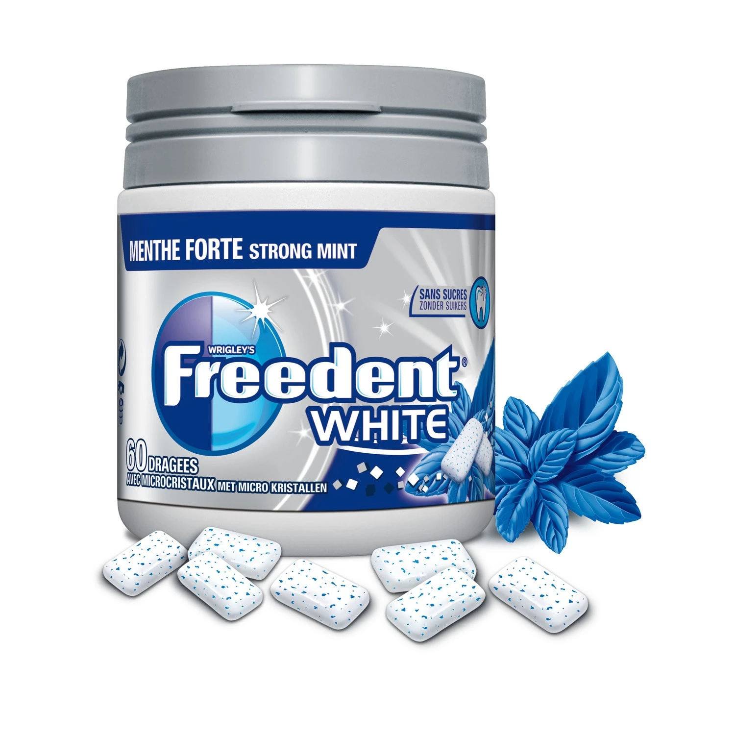 علكة خالية من السكر بنكهة النعناع القوية باللون الأبيض؛ ×60؛ 84 جرام - FREEDENT
