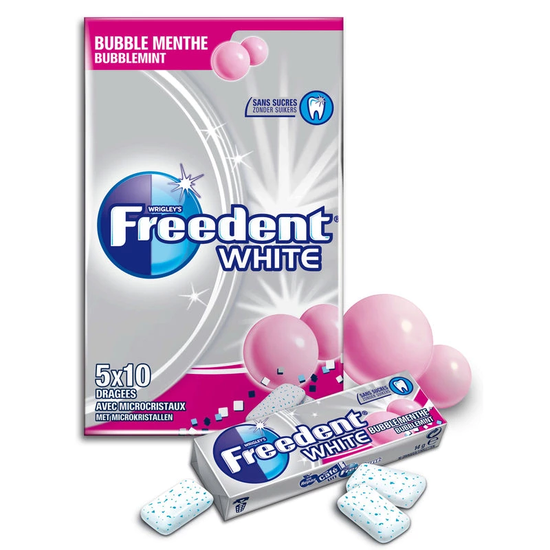 Chewing-gum Sans Sucres Goût Bubble Menthe White 70g - FREEDENT