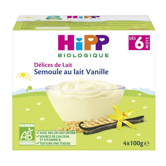 Organic semolina & vanilla baby dessert from 6 months 4x100g - HIPP