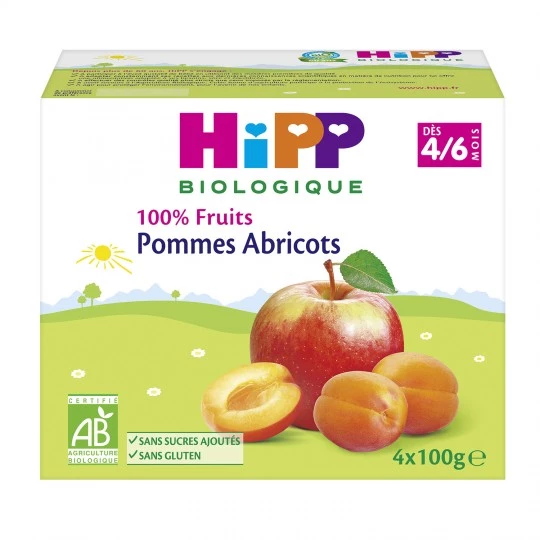 Compotes bébé pommes & abricots Bio dès 4/6mois 4x100g - HIPP