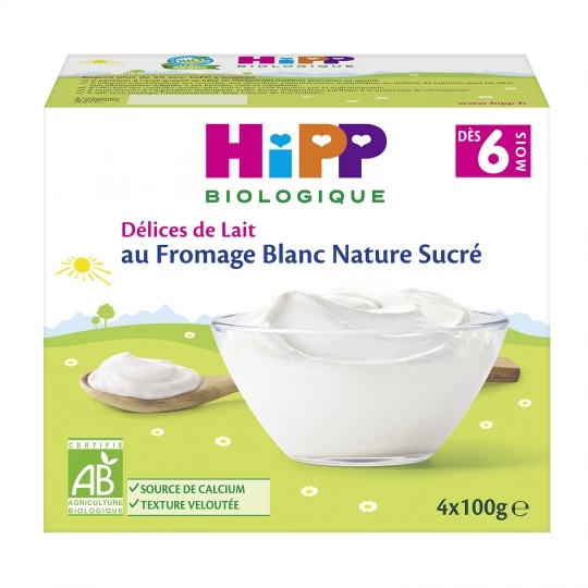 Organic baby dessert with sweet natural white cheese from 6 months 4x100g - HIPP