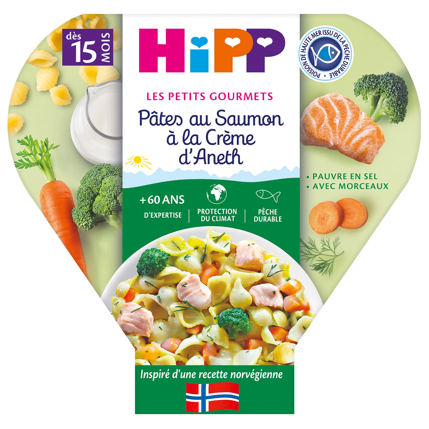 小美食家 15 个月大的莳萝奶油三文鱼意大利面，250 克，HIPP BioLOGIQUE