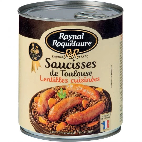 Saucisses Lentilles Cuisinées, 840g - RAYNAL ET ROQUELAURE