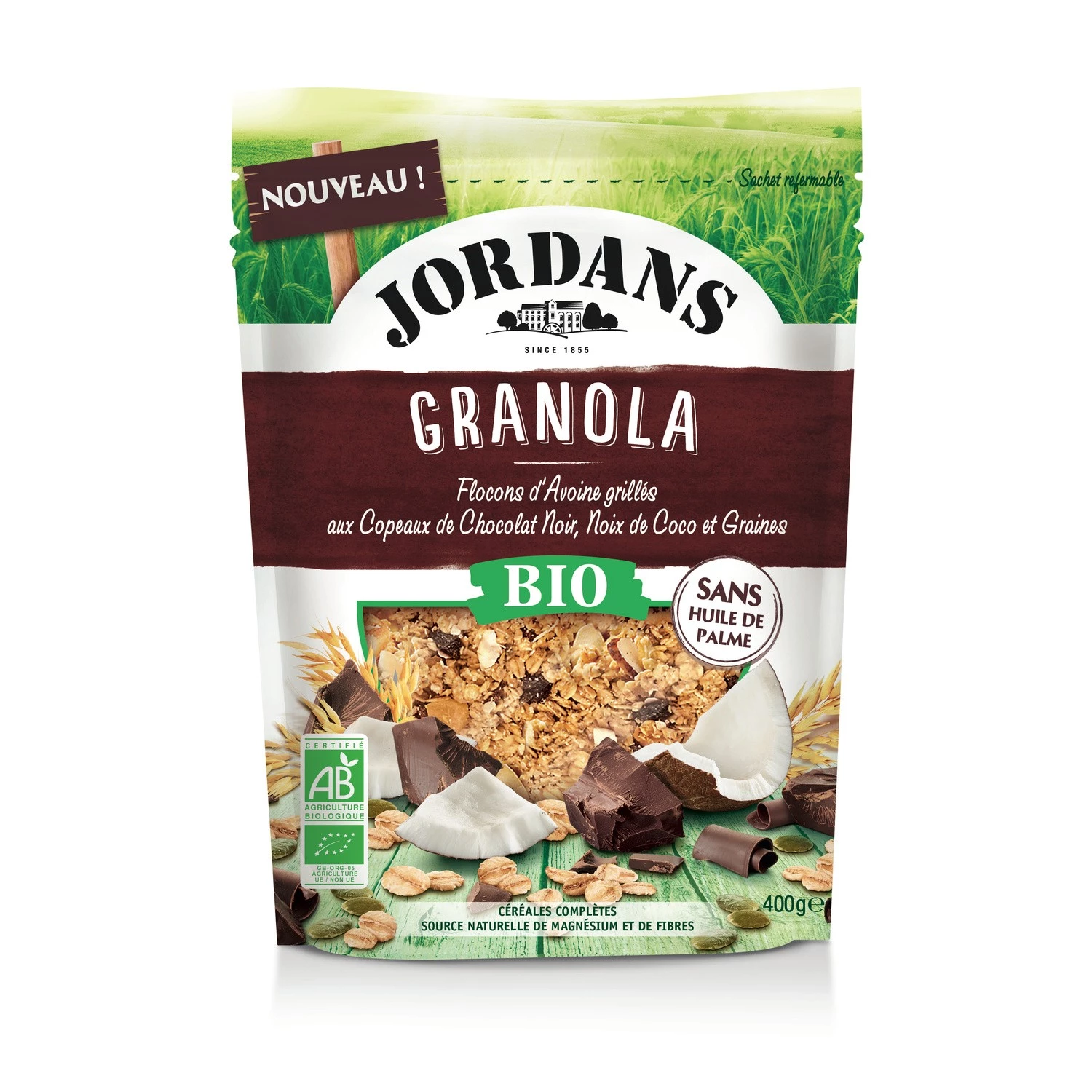 Toasted Oat Flakes with dark chocolate shavings; organic coconut and seeds 400g - JORDANS