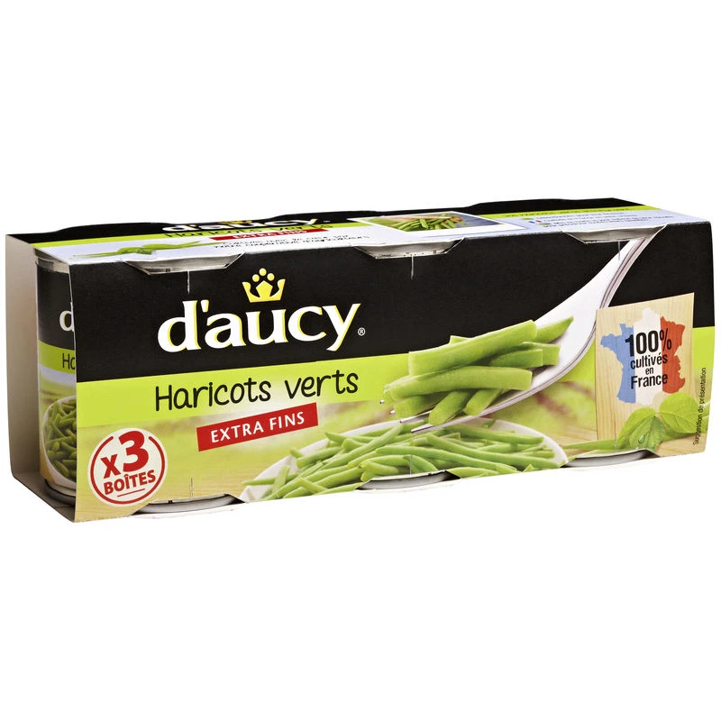 Extra fine green beans cut in 3 boxes of 110g -  D'AUCY