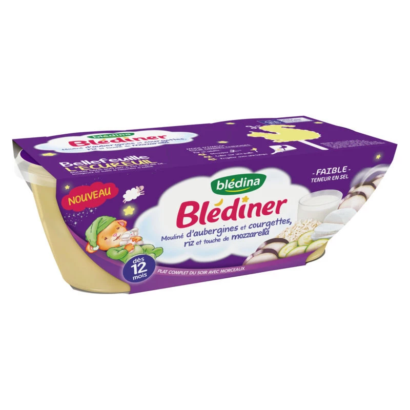 Blédiner bol mouliné aubergines courgettes riz mozzarella 2*200g - BLEDINA