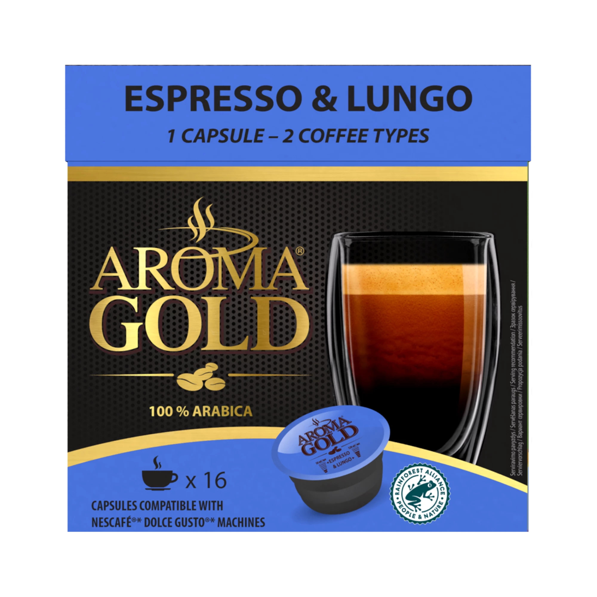 Café  Espresso & Lungo Compatible Dolce Gusto X 16  100% Arabica - Aroma Gold