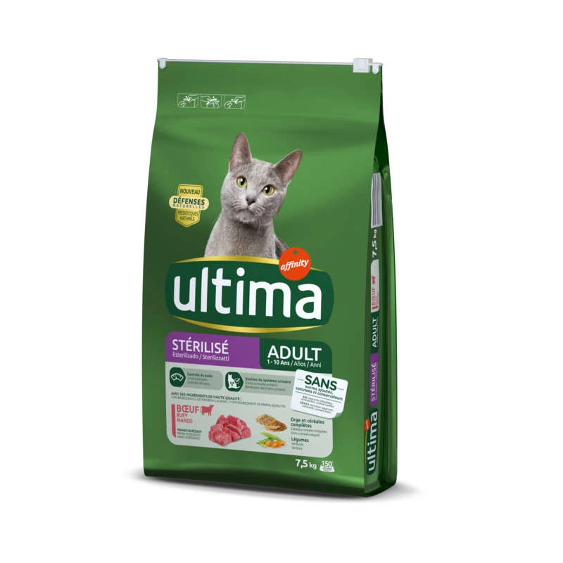 Croquettes for sterilized beef cats 7.5kg - ULTIMA