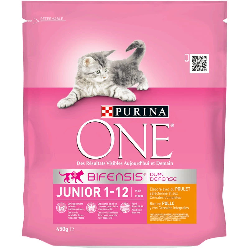 One Junior dry cat food, chicken & cereals 450 g - PURINA