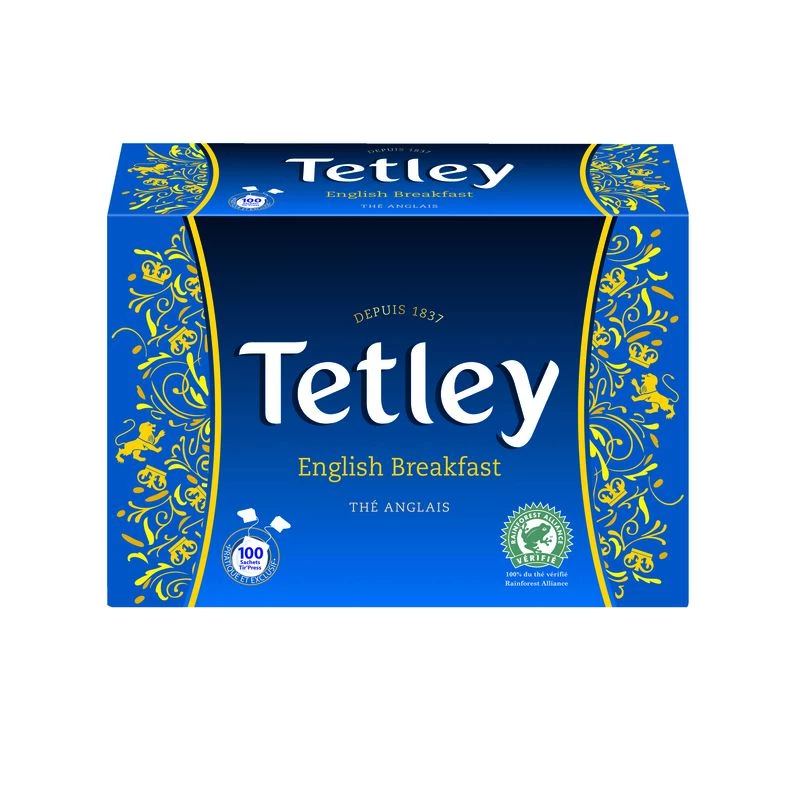 BoÃ®te De 100 Sachets Tetley Tir Press English Breakfast