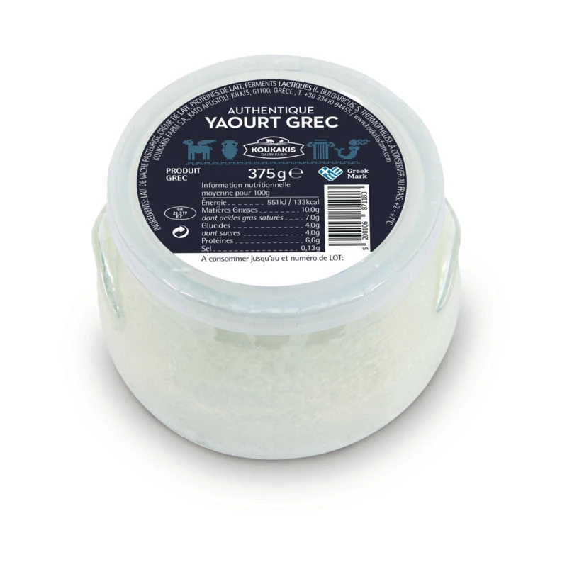 Frasco de vidro de iogurte grego 10% 375g