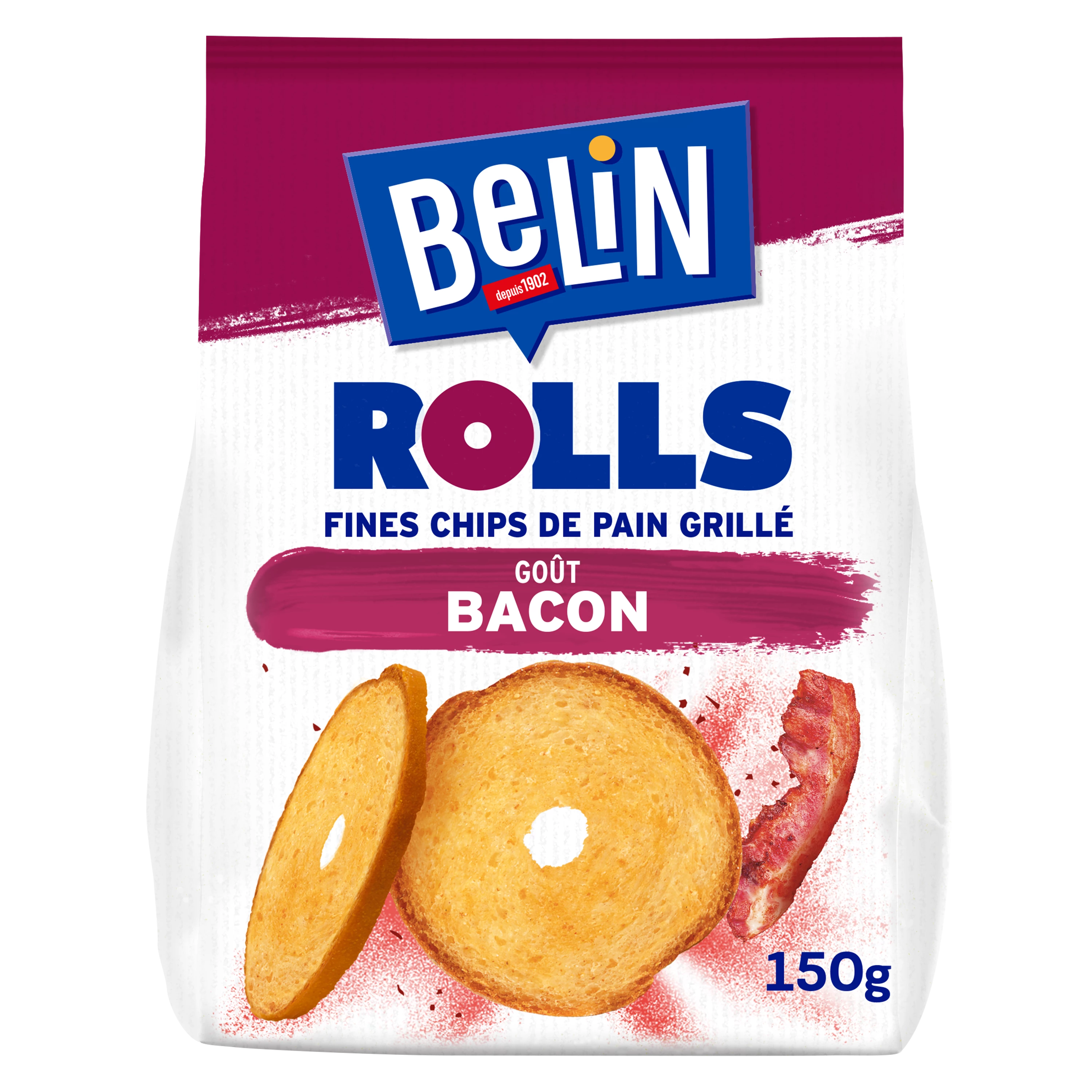 Fine Aperitif Biscuits Bacon Rolls Flavor Toasted Bread Chips, 150g - BELIN