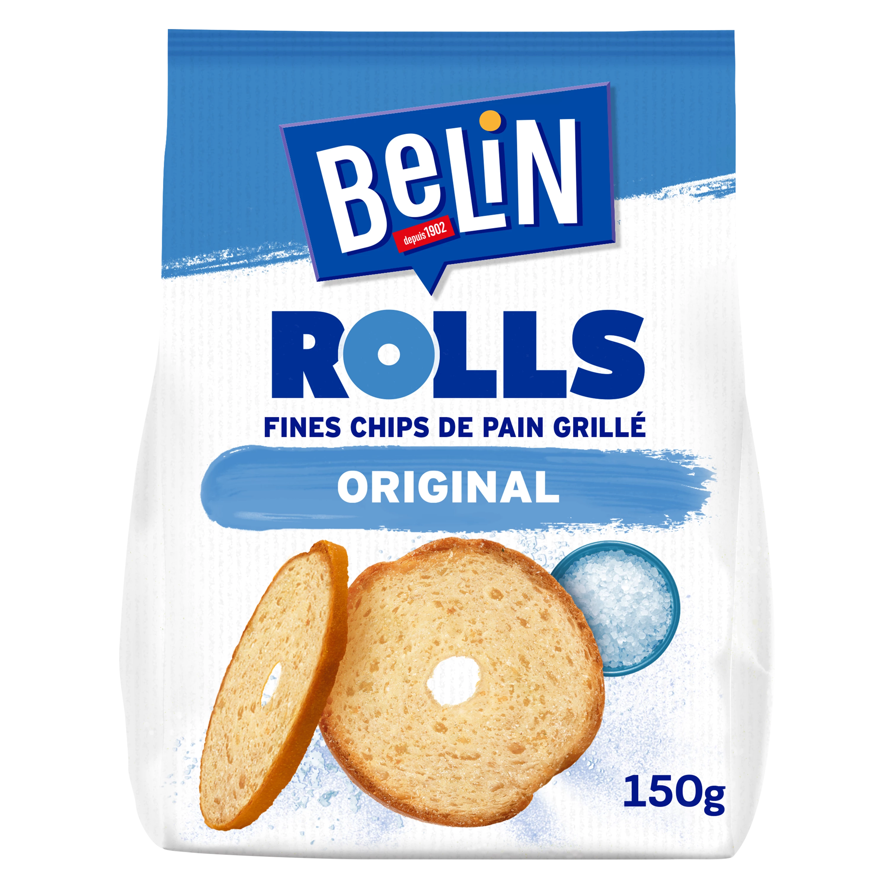 Biscuits Apéritifs Fines Chips de Pain Grillé Original Rolls, 150g  - BELIN