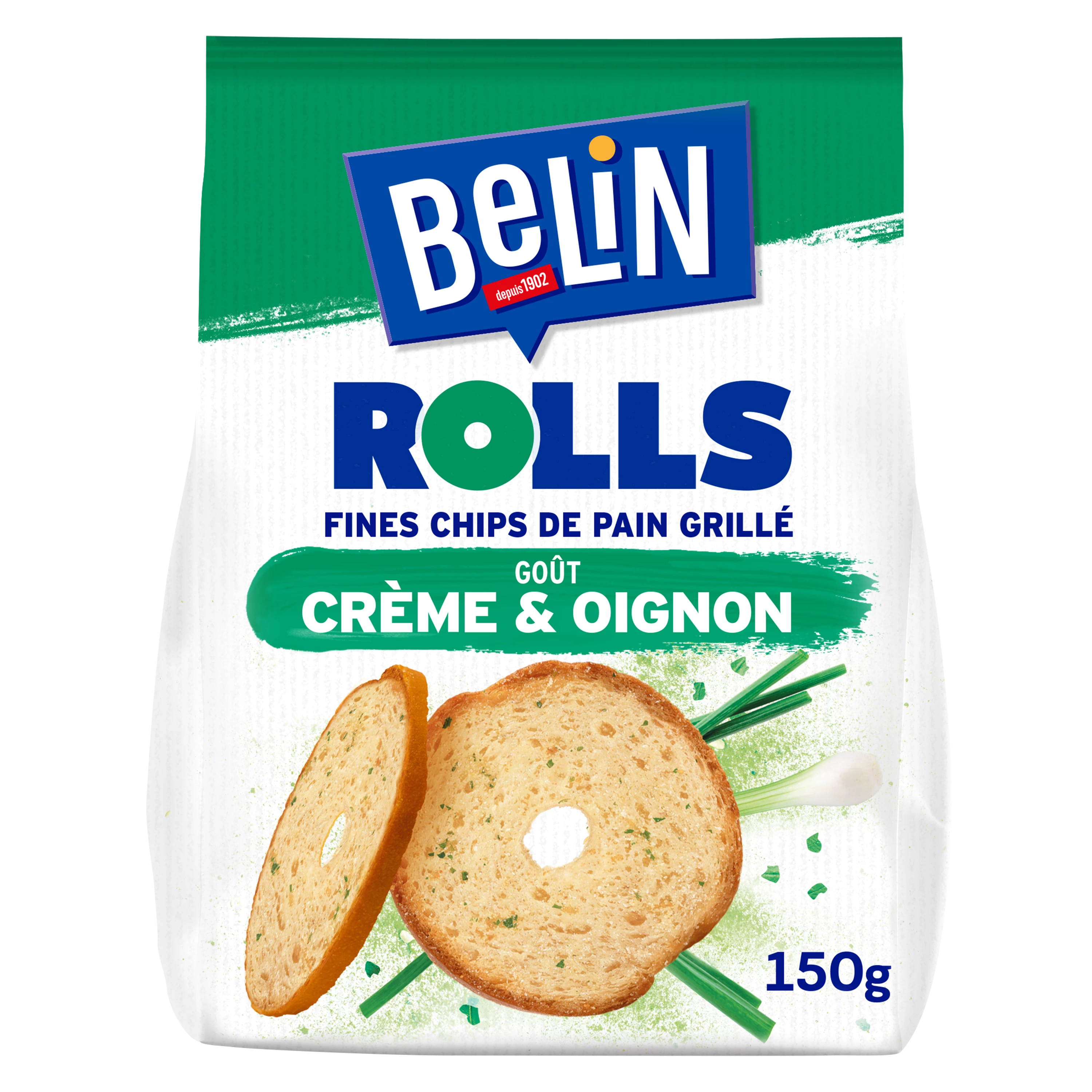 Fine Aperitif Biscuits Cream and Onion Flavor Toast Chips Rolls, 150g - BELIN